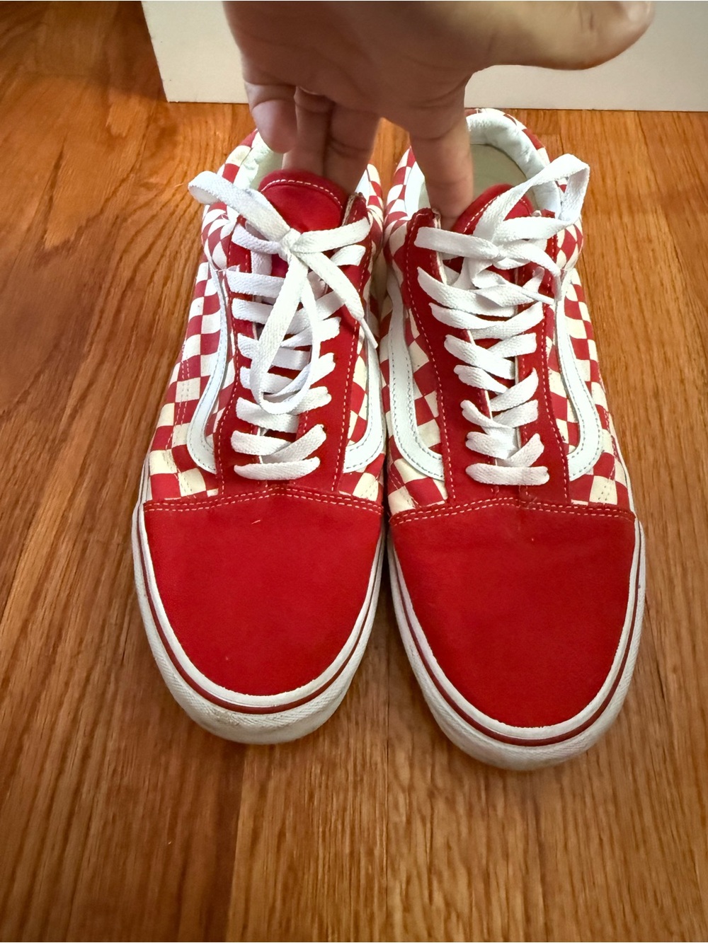VANS Off The Wall Red Cream Checkerboard Lace-Up Skater Shoes Sneakers Mens 11.5
